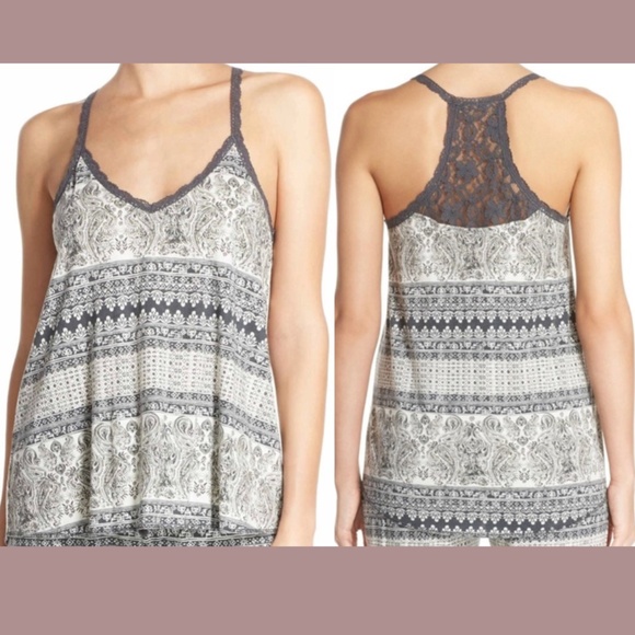 NEW PJ Salvage [ Small ] Lace Racerback Jersey Cami Tank in Grey‎ - Picture 1 of 16